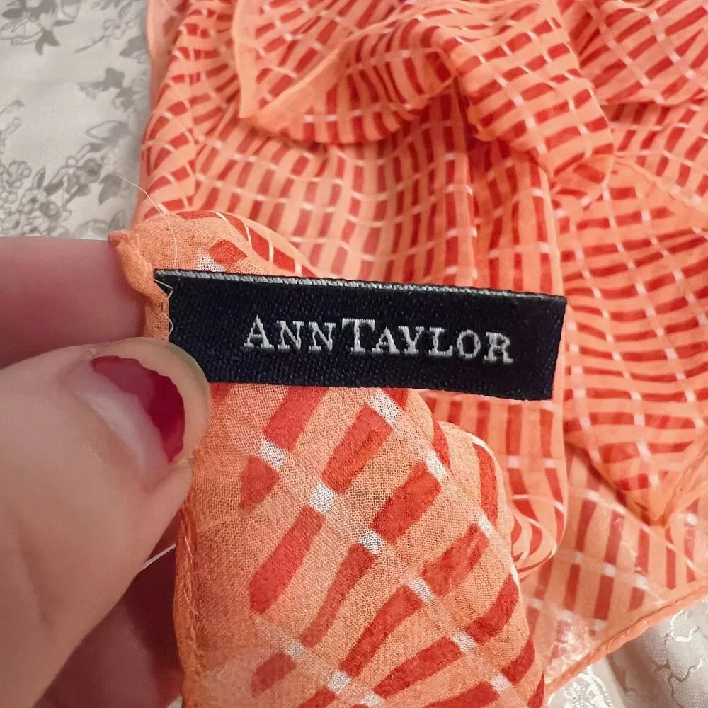 100% Silk Ann Taylor Orange Patterned Scarf 25